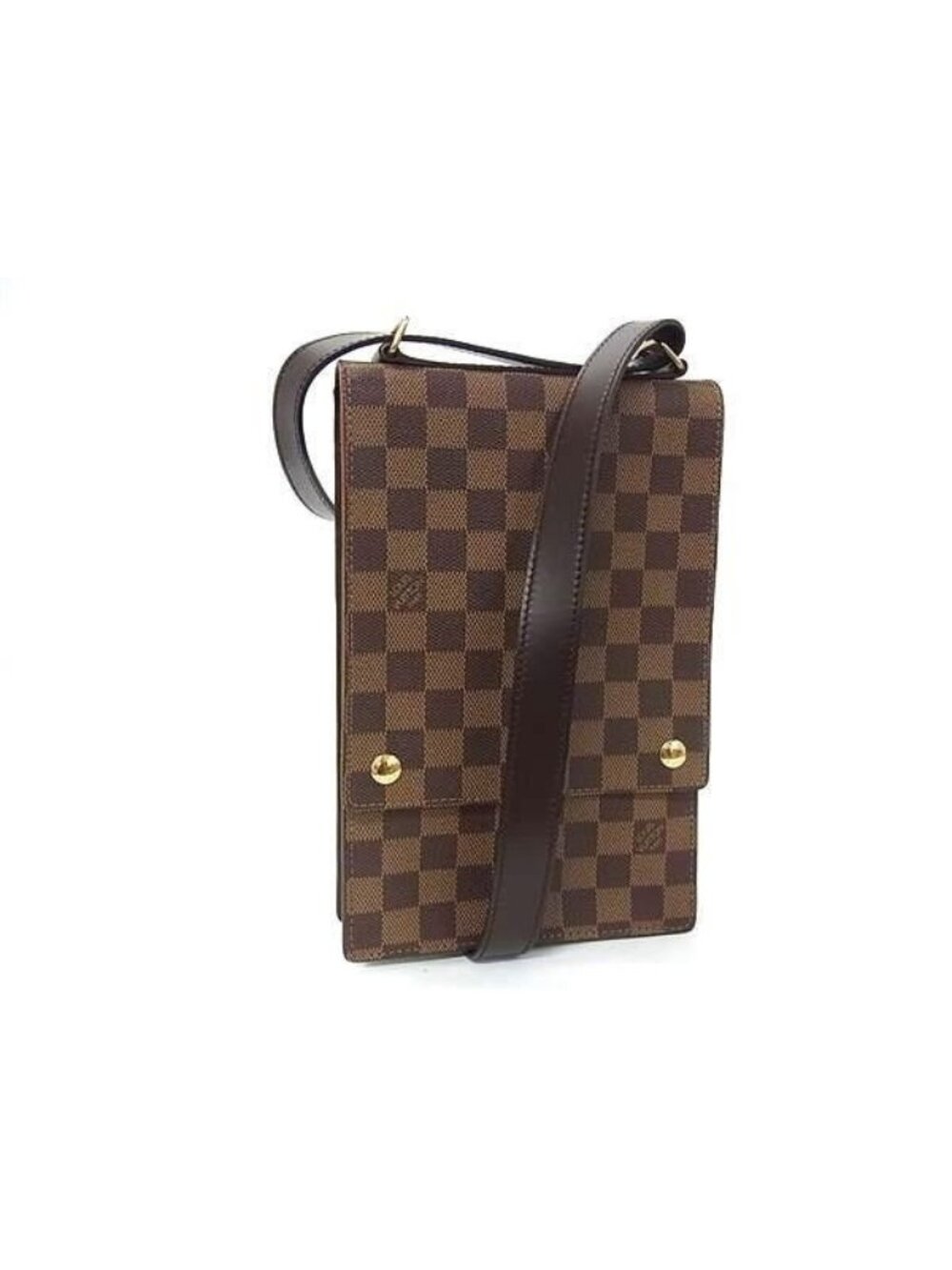Louis Vuitton Shoulder Bag Damier Portobello Ebene Leather Gold